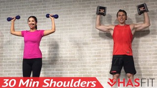 30 Min Home Shoulder Workout Routine for Women & Men with Dumbbells - Del...