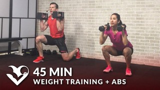 45 Min Weight Training Workout + Abs: Home Strength Training Full Body Du...