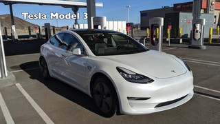 Speeding with a Tesla Model 3 in the Mojave Desert
