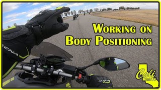 Working on Body Positioning with MT07 Rider in C Group at Cali Track Days