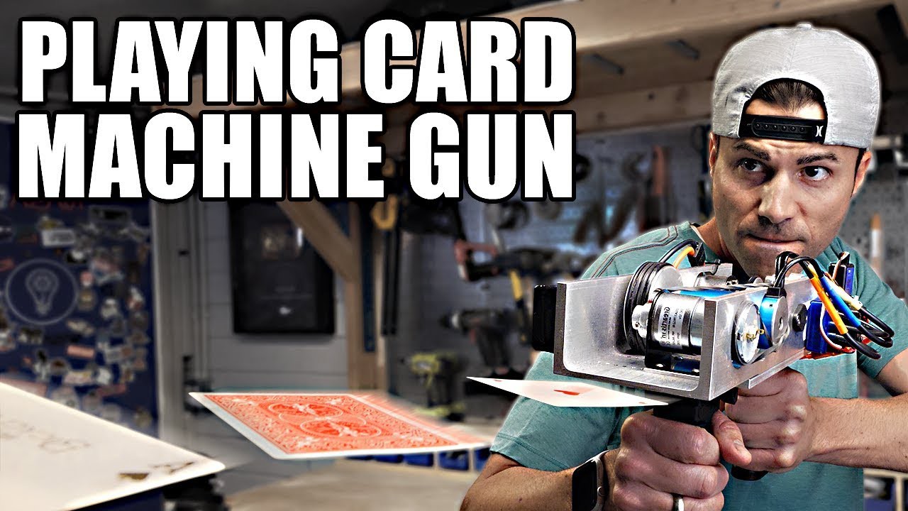 PLAYING CARD MACHINE GUN Card Throwing Trick Shots Mark Rober